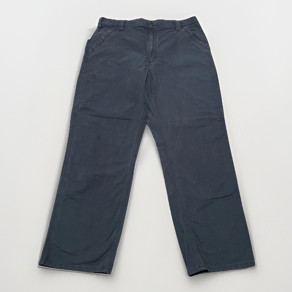 Carhartt Mens Navy Blue Relaxed Leg Canvas Work Dungaree Carpenter Pants 40x32